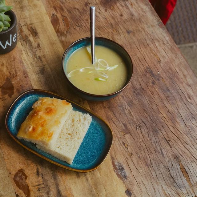 Homemade soup and focaccia