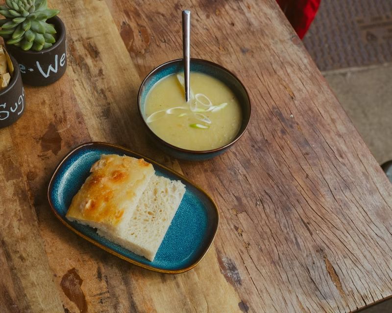 Homemade soup and focaccia